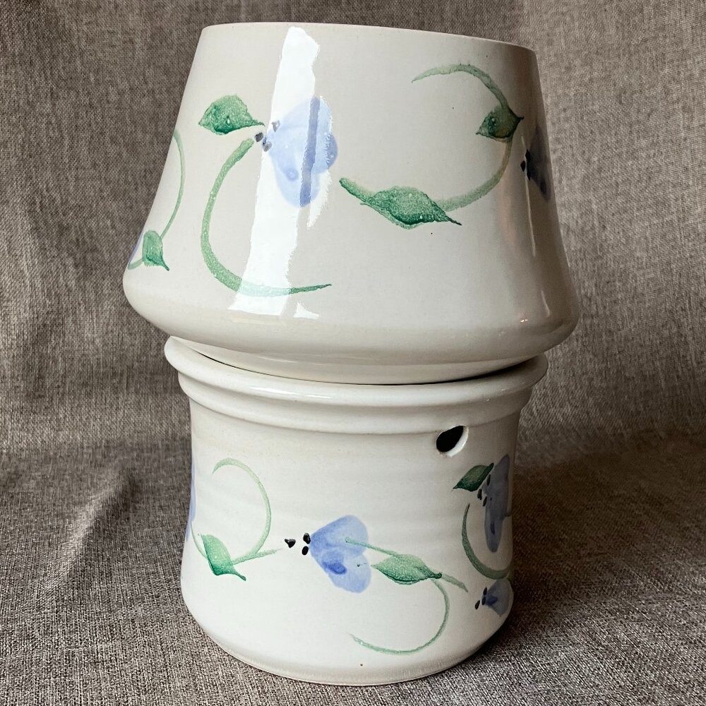 Vintage Two-piece Ceramic Lamp-style Votive Candle Holder Hand Painted, Oregon